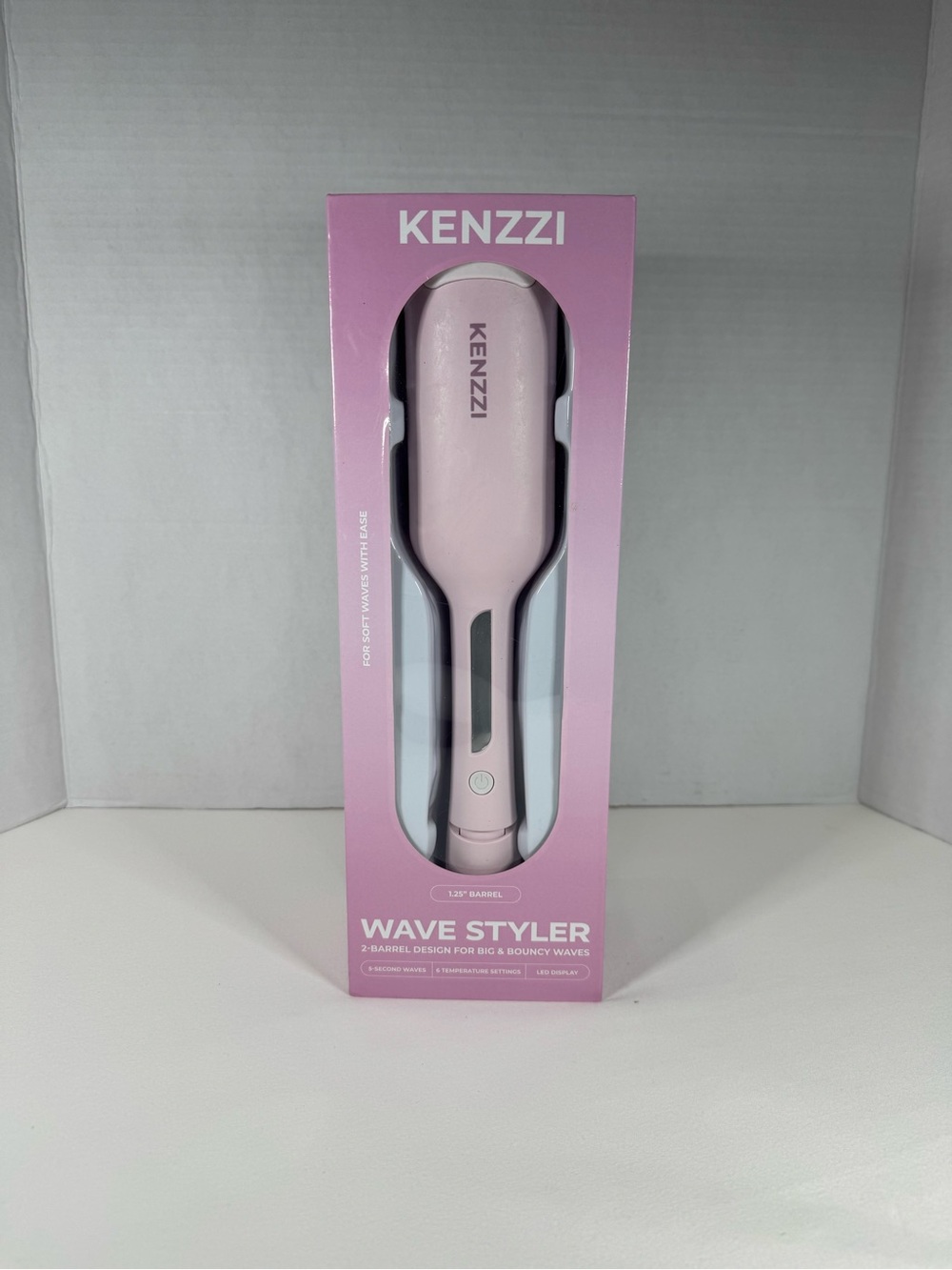 KENZZI Wave Styler 2-Barrel Hair Waver, 1.25 in, 6 Heat Settings, Pink